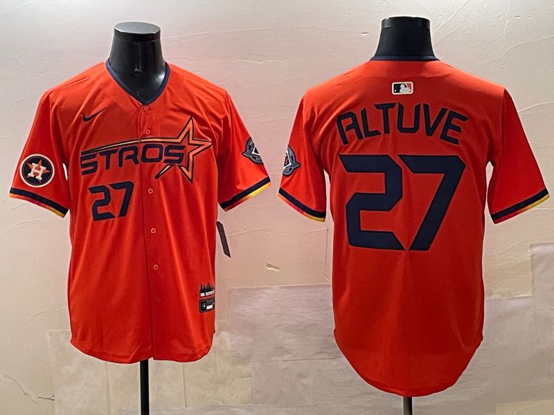 Men Houston Astros #27 Altuve Orange Three generations Joint Name 2025 Nike MLB Jersey style 2->houston astros->MLB Jersey